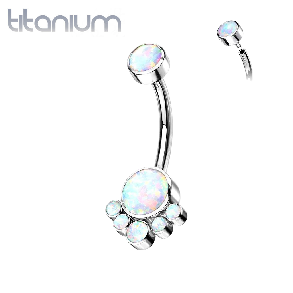 Implant Grade Titanium Internally Threaded Opal Bezel Cluster Belly Ring