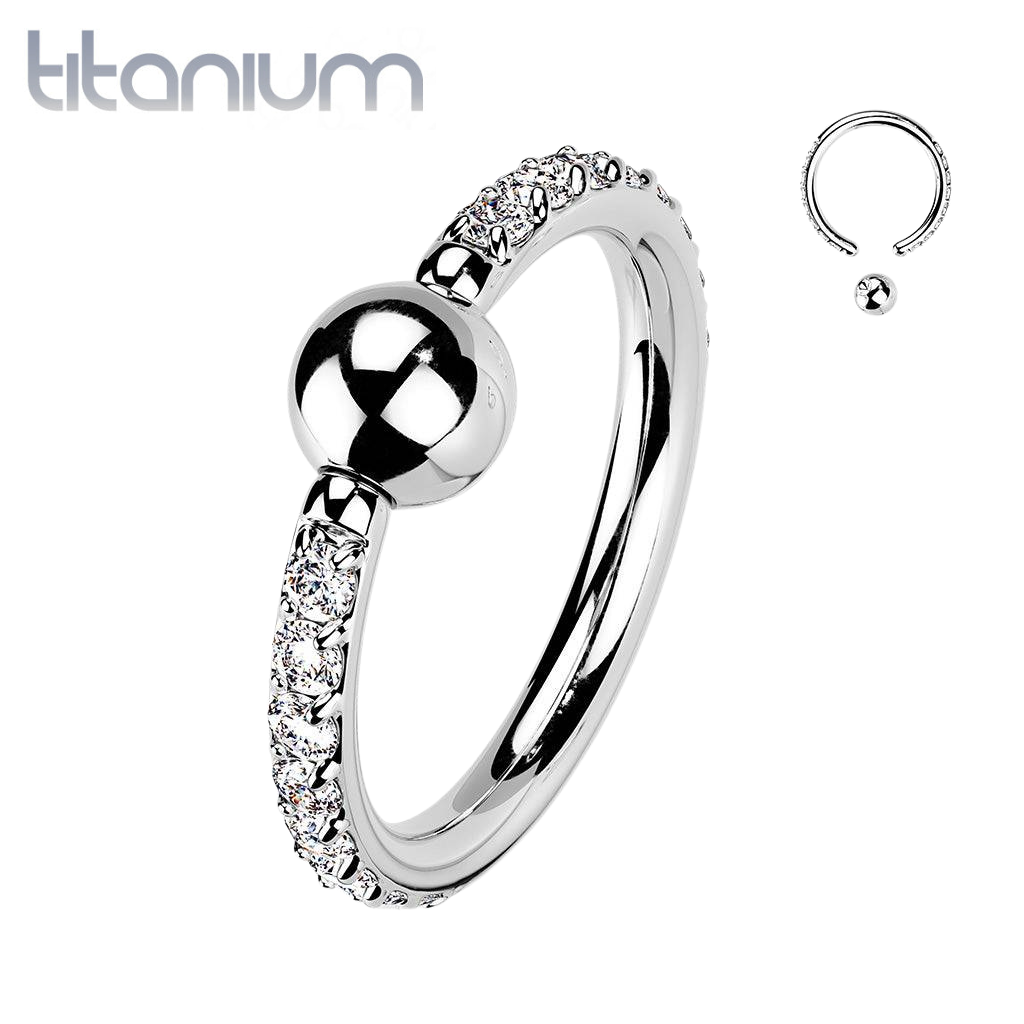 Implant Grade Titanium White CZ Pave CBR Hoop Ring