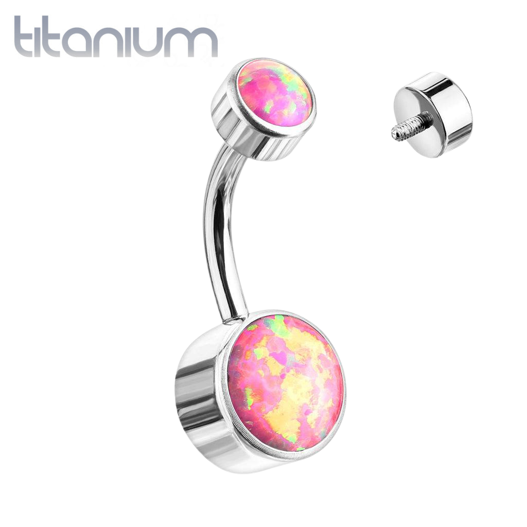 Internally Threaded Implant Grade Titanium Bezel Pink Opal Belly Ring