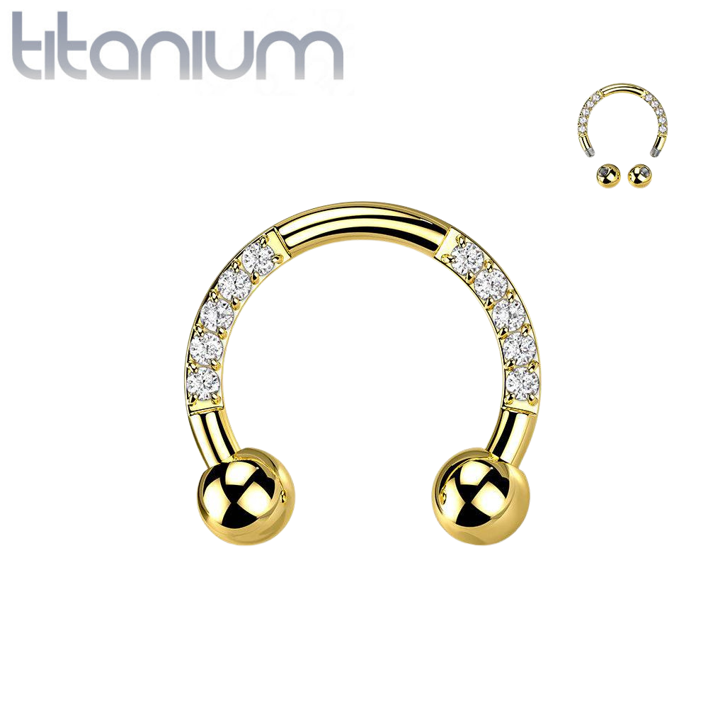 Implant Grade Titanium Gold PVD White CZ Gem Pave Horseshoe