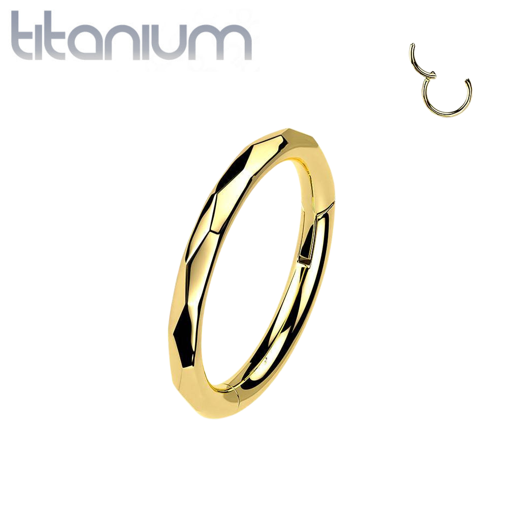 Implant Grade Titanium Gold PVD Dainty Ridged Design Hinged Clicker Hoop Ring