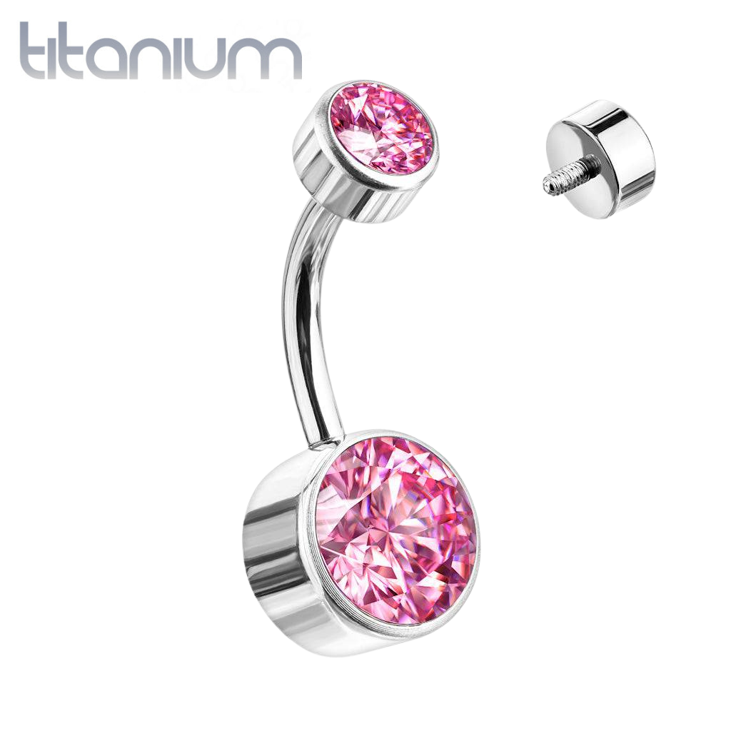 Internally Threaded Grade Titanium Bezel Pink Gem Belly Ring