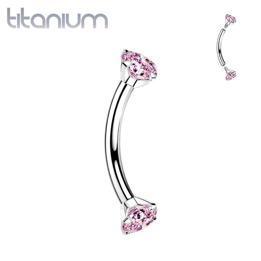 Implant Grade Titanium Curved Barbell Internally Threaded Pink CZ