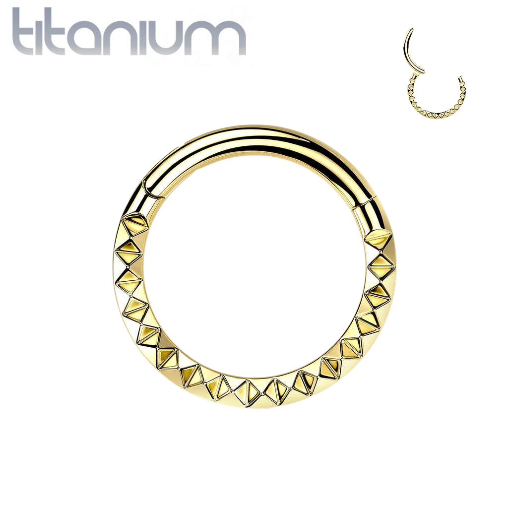 Implant Grade Titanium Gold PVD Ridged Design Hinged Hoop Septum Clicker Ring