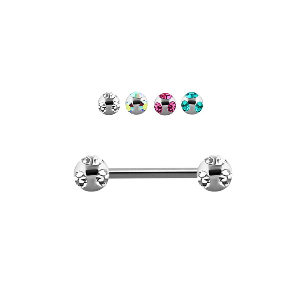 316L Surgical Steel Multi CZ Ball Straight Barbell Nipple Ring