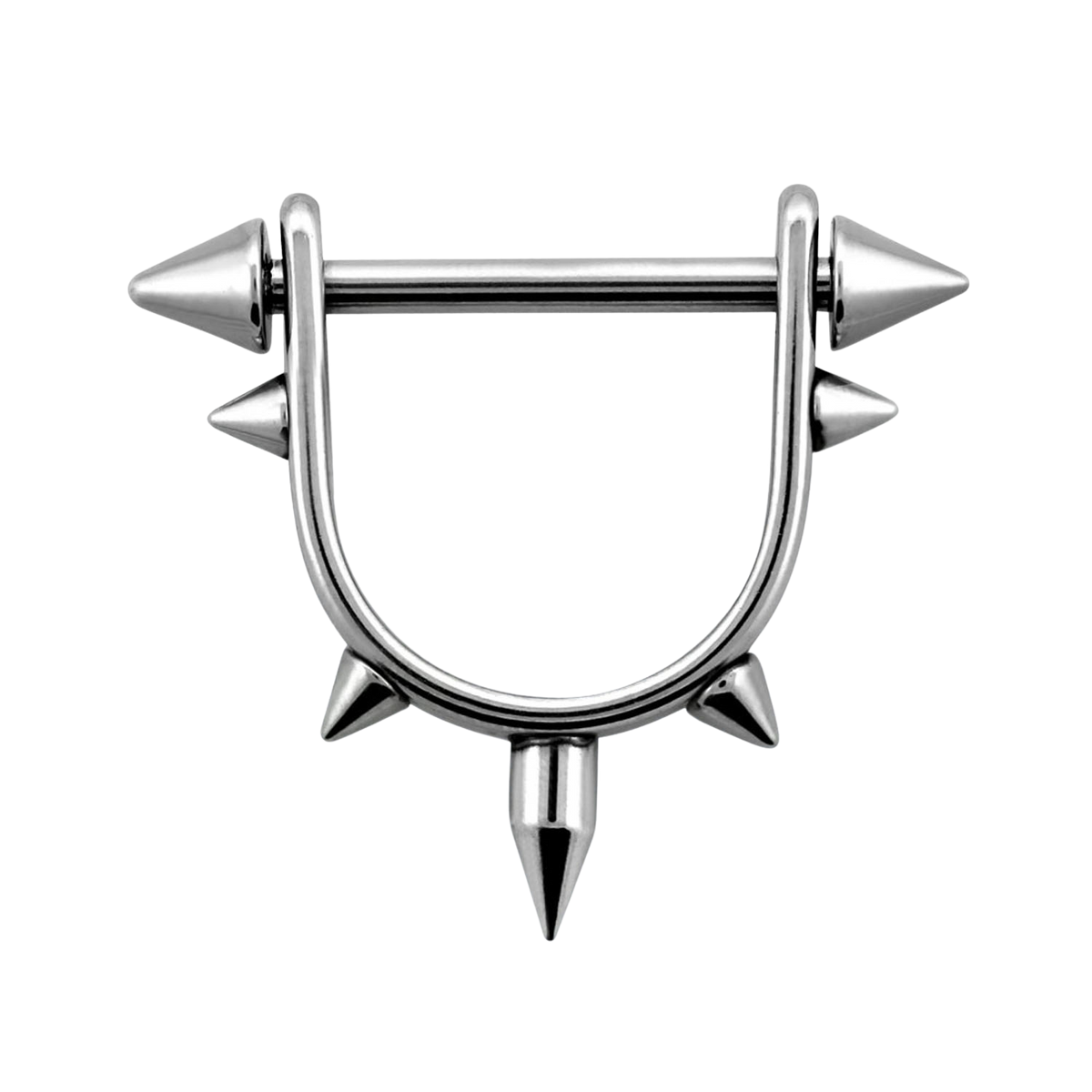 316L Surgical Steel Spike Shield Straight Barbell Nipple Ring
