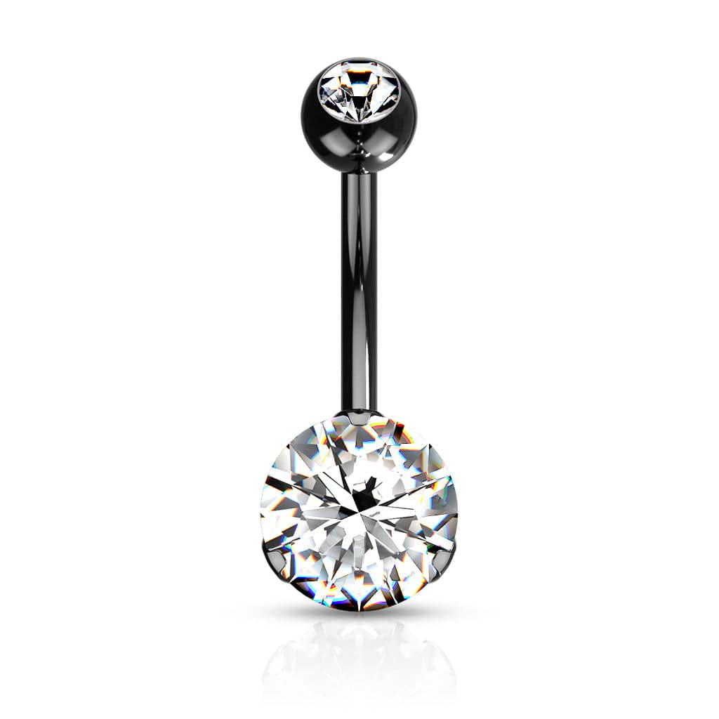 Black PVD Surgical Steel Classic White 8mm CZ Gem Belly Ring