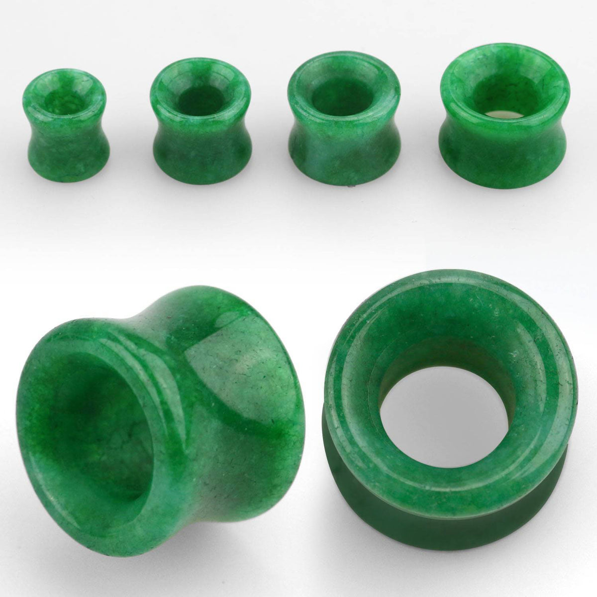 Double Flared Green Jade Stone Ear Gauges Tunnels