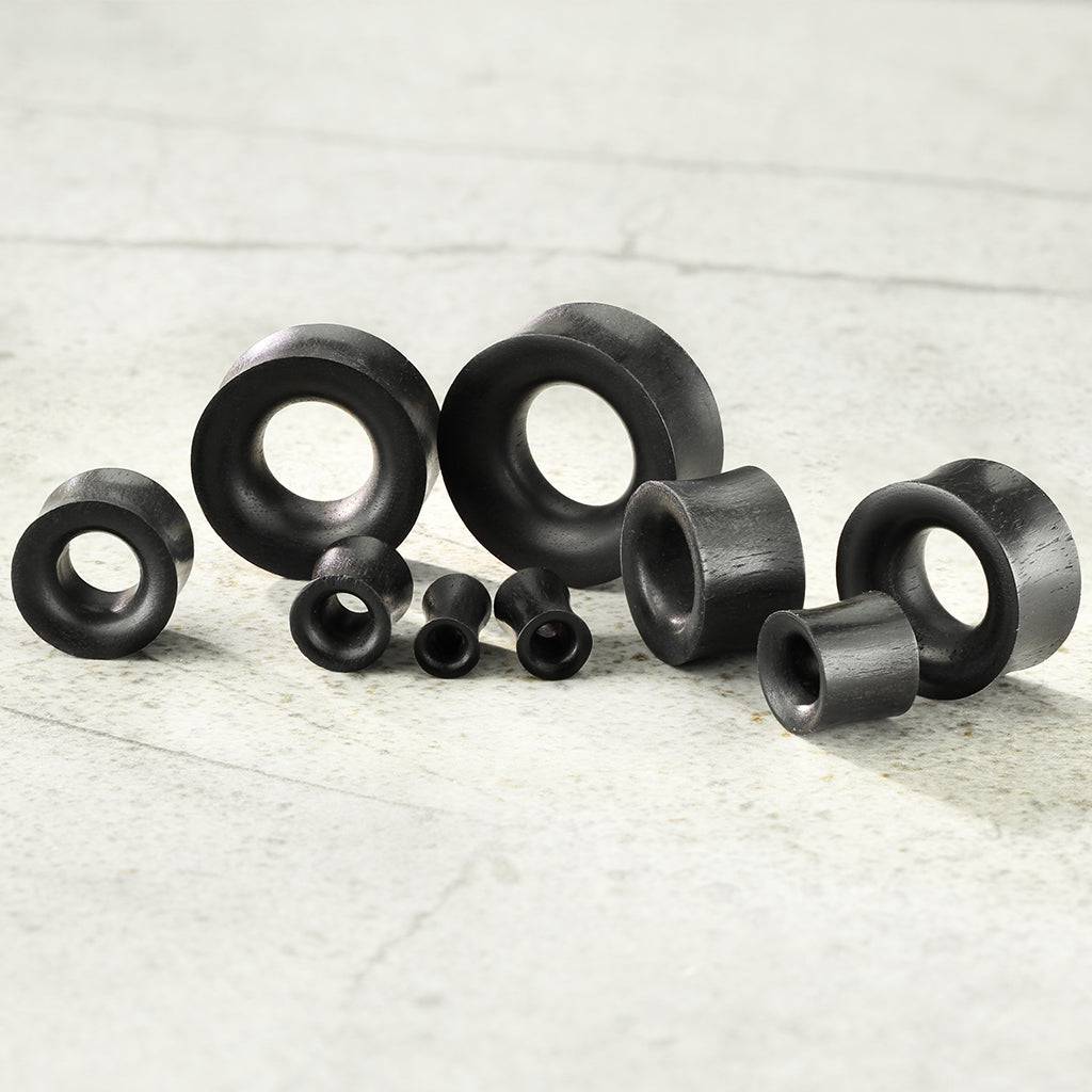 Double Flared Organic Black Areng Wood Concave Ear Tunnels
