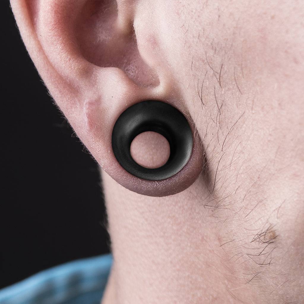 Double Flared Organic Black Areng Wood Concave Ear Tunnels