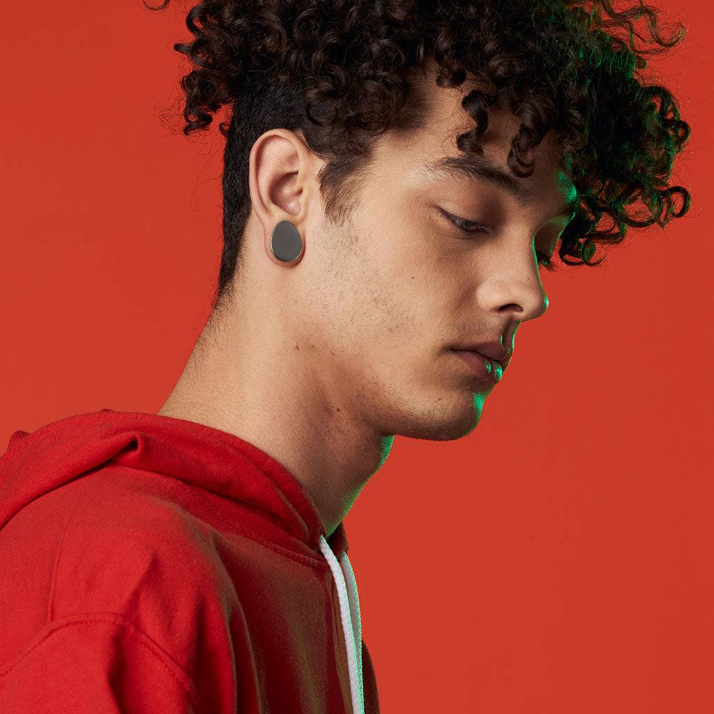 Double Flared Saddle Tear Drop Yellow Hematite Stone Plugs