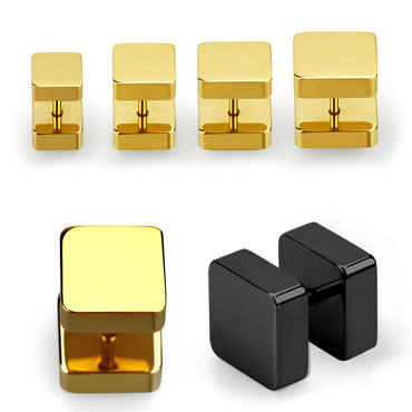 Gold / Black Surgical Steel Square Screw On Fake Plug Earrings Gold / Black Surgical Steel Square Screw On Fake Plug Earrings