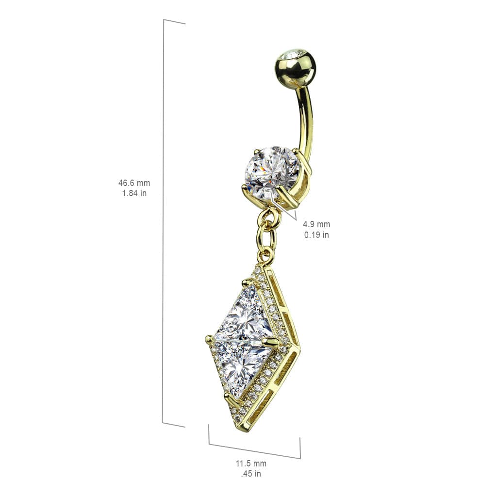 Gold Plated Surgical Steel Belly Ring with Large Paved CZ Center Dangle