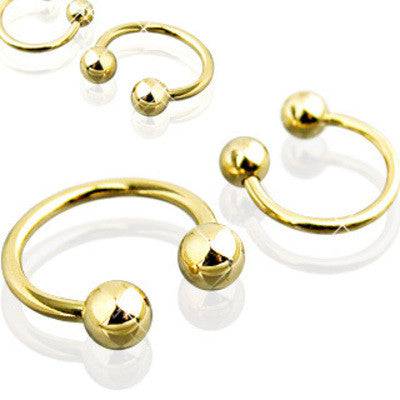 Gold Plated Surgical Steel Circular Horseshoe Tragus Cartilage Barbell with Ball Ends