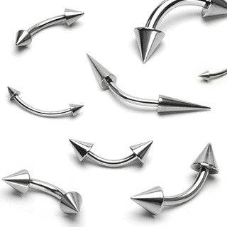 High Polished 316L Surgical Steel Curved Barbell Ring with Spiked Ends