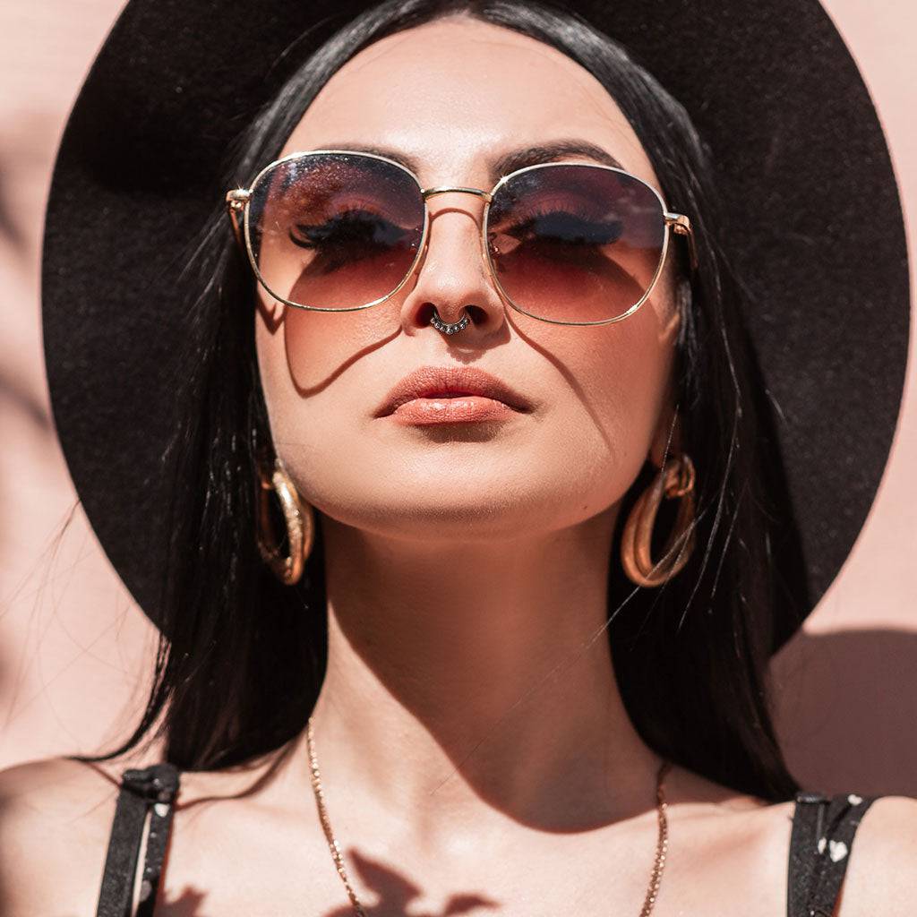 Implant Grade Titanium Gold PVD Beaded Tribal Hinged Septum Ring Hoop Clicker