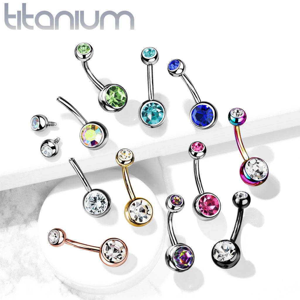 Implant Grade Titanium Black PVD Double Ball White CZ Gem Belly Ring