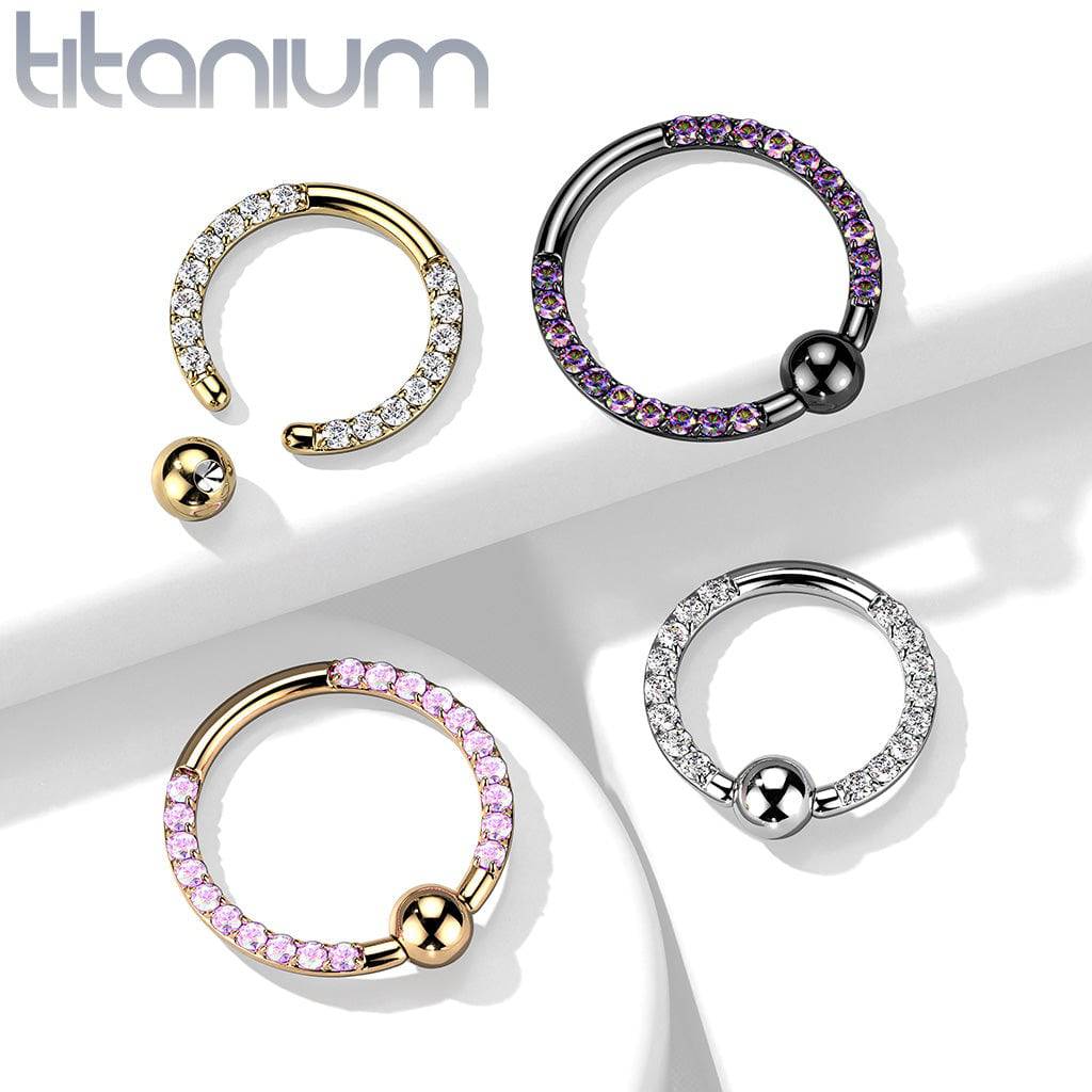 Implant Grade Titanium Black PVD Front Facing VM CZ Pave CBR Hoop Ring