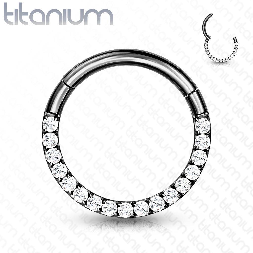 Implant Grade Titanium Black PVD Paved White CZ Septum Clicker