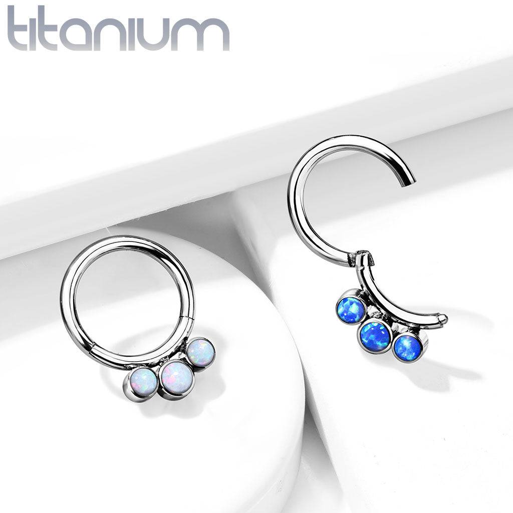 Implant Grade Titanium Blue Bezel Opal Septum Cartilage Daith Hinged Clicker