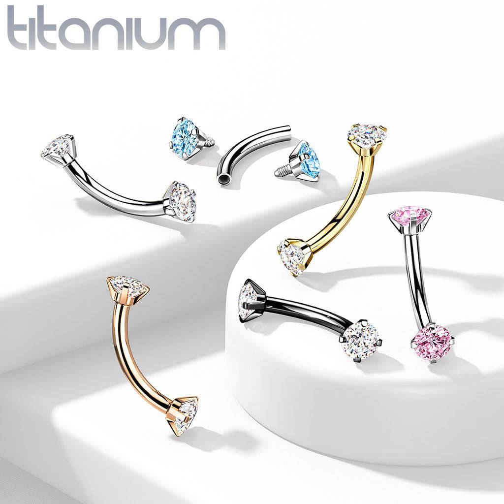 Implant Grade Titanium Curved Barbell Internally Threaded Pink CZ