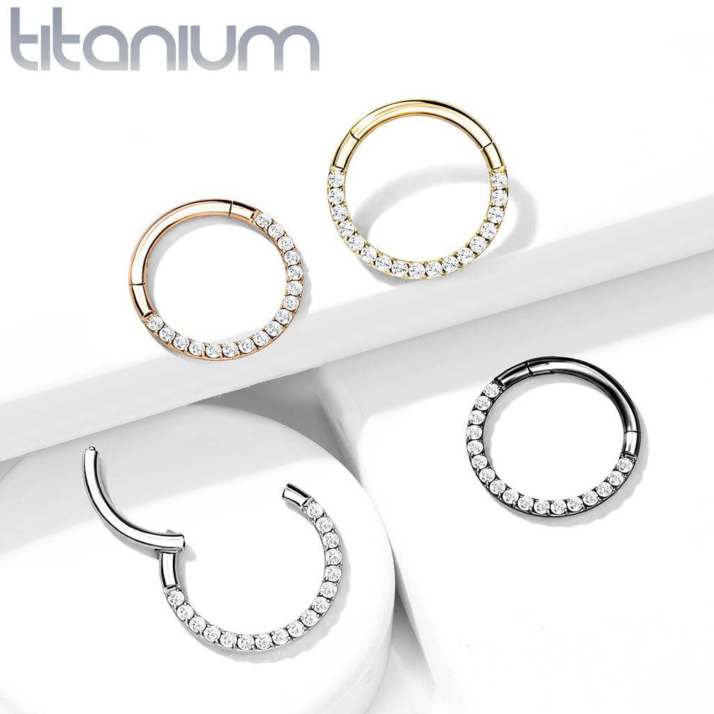Implant Grade Titanium Gold PVD Paved White CZ Septum Clicker