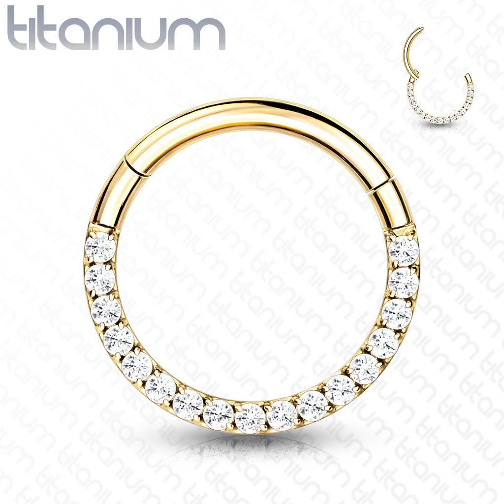 Implant Grade Titanium Gold PVD Paved White CZ Septum Clicker
