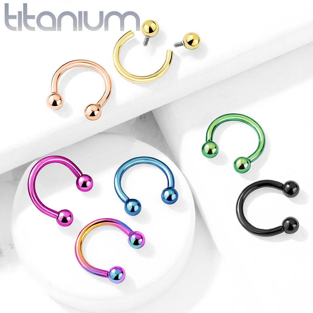 Implant Grade Titanium Internally Threaded PVD Horseshoe Circular Barbell