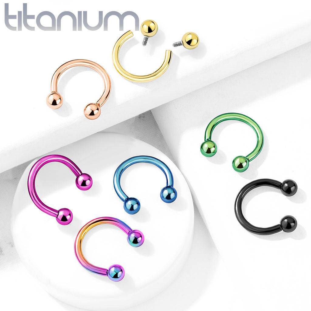 Implant Grade Titanium Internally Threaded Gold PVD Horseshoe Circular Barbell