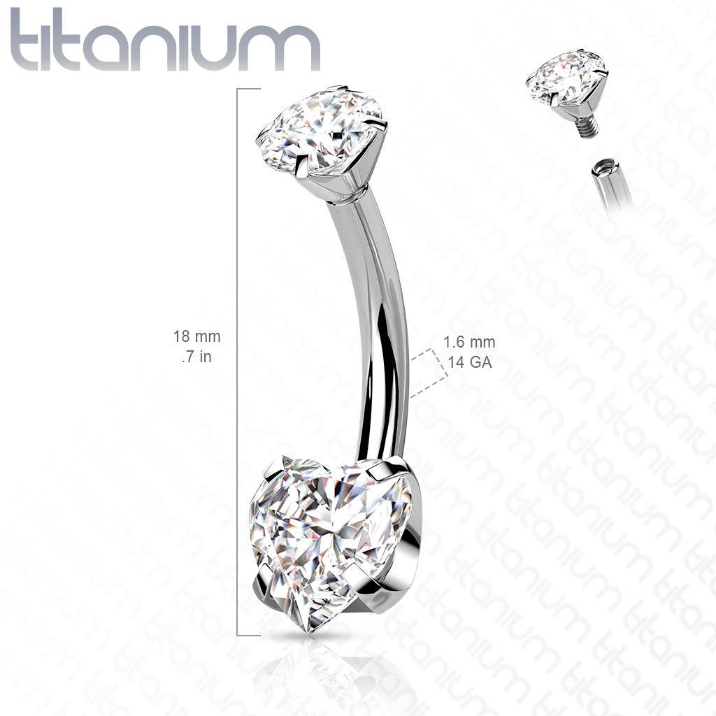 Implant Grade Titanium Internally Threaded Heart CZ Belly Ring