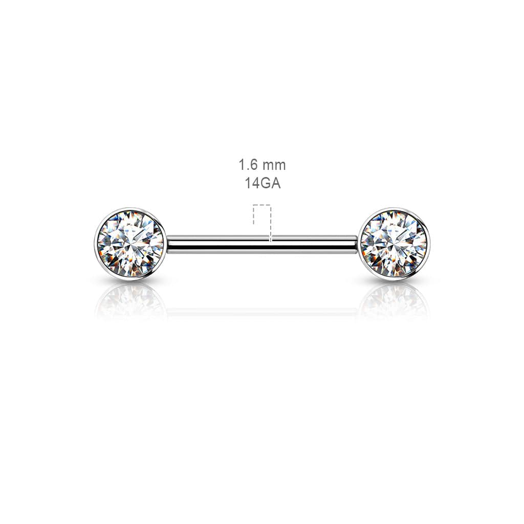 Implant Grade Titanium Nipple Barbell With Internally Threaded White CZ Gems