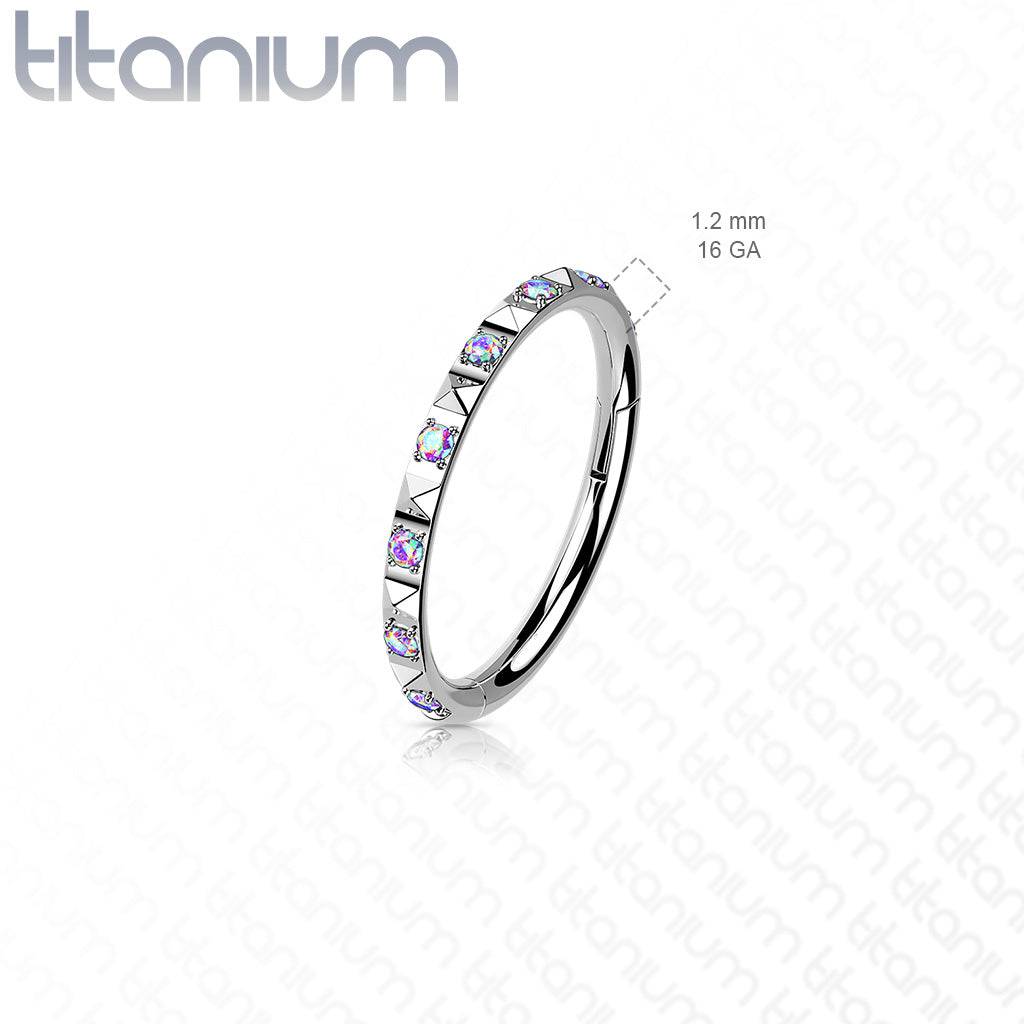 Implant Grade Titanium Ridged With CZ Gems Hinged Hoop Clicker Ring