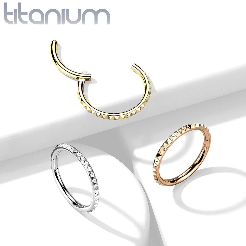 Implant Grade Titanium Rose Gold PVD Ridged Hinged Hoop Clicker Ring