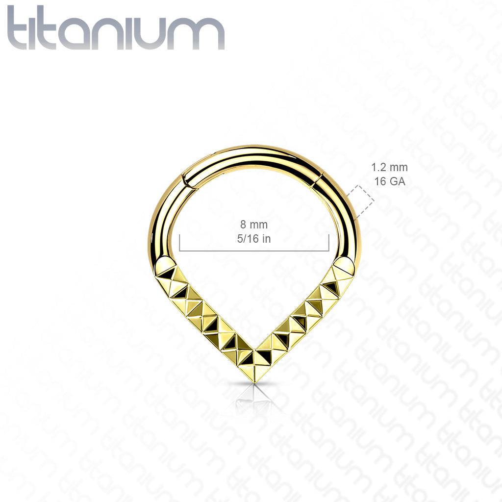 Implant Grade Titanium Rose Gold PVD V Shaped Ridged Septum Clicker Hinged Hoop