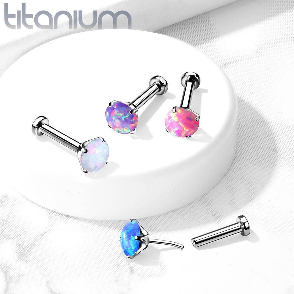 Implant Grade Titanium Threadless Push In Tragus/Cartilage Clawed Opal Stone With Flat Back