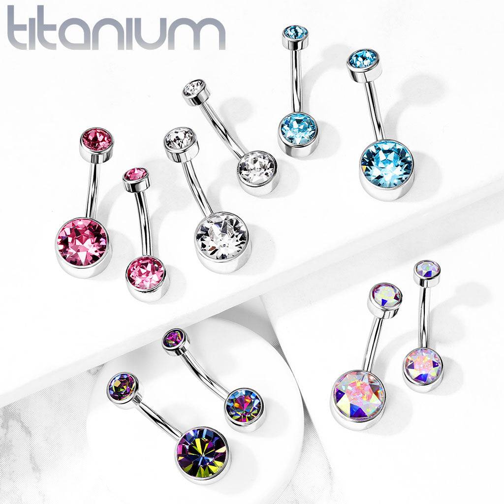 Internally Threaded Grade Titanium Bezel Pink Gem Belly Ring