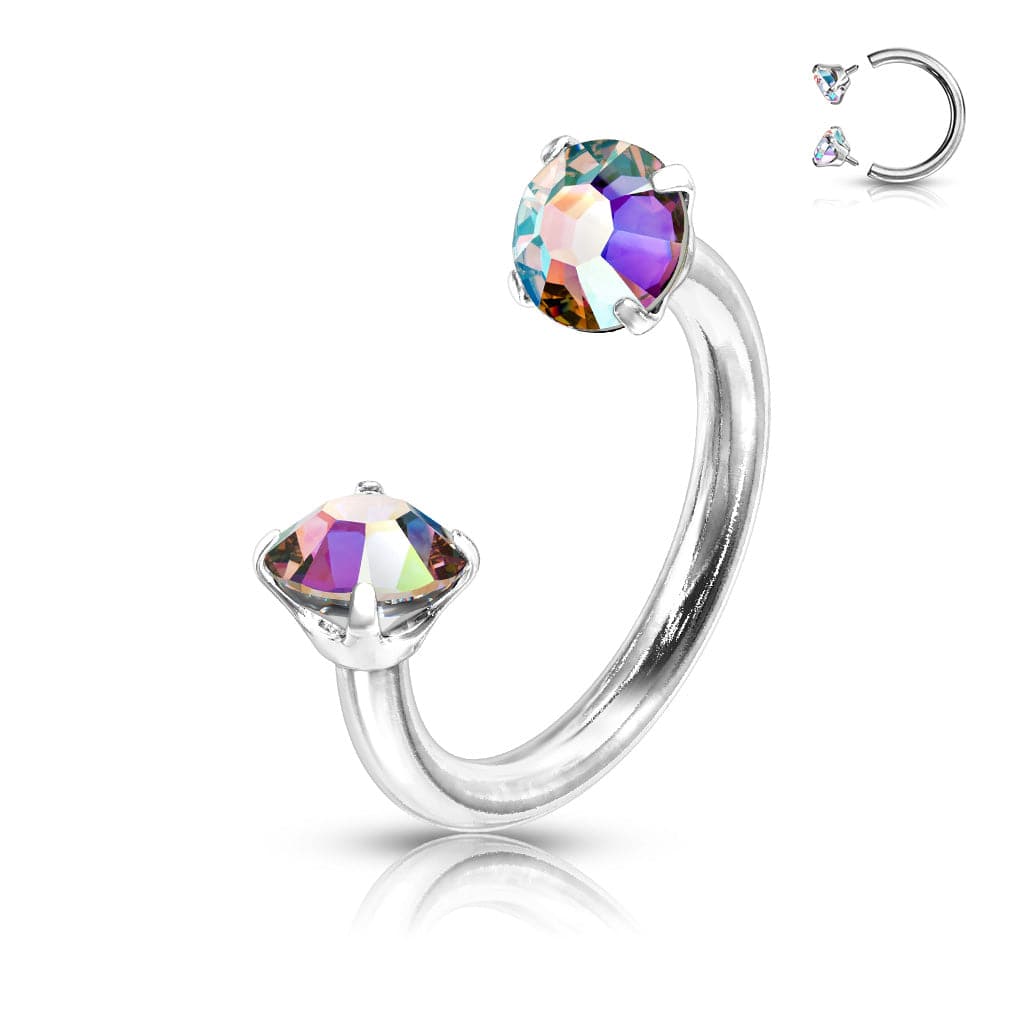 Internally Threaded Surgical Steel Double Aurora Borealis CZ Gem Horseshoe