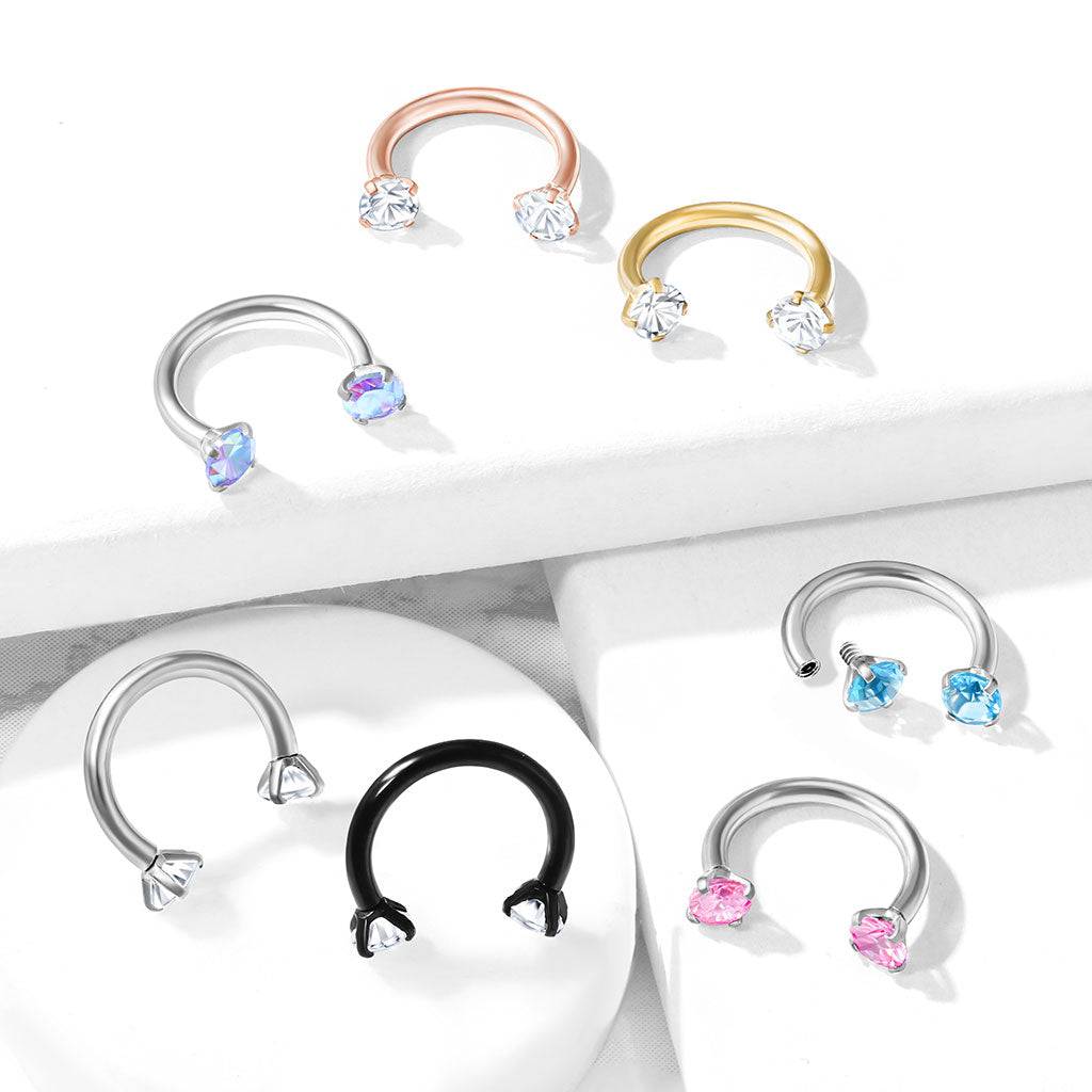 Internally Threaded Surgical Steel Double Aurora Borealis CZ Gem Horseshoe