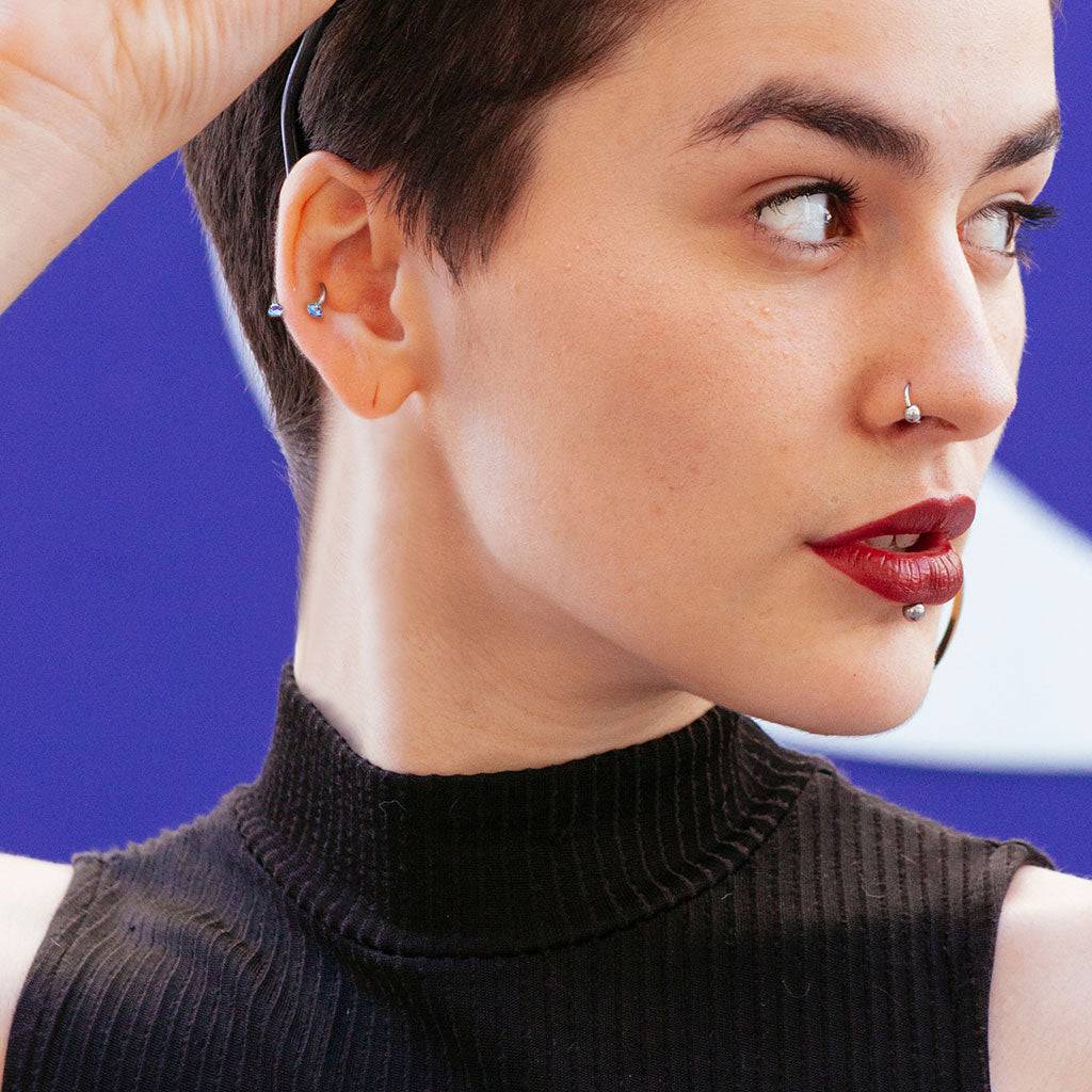 Internally Threaded Surgical Steel Double Pink CZ Gem Horseshoe