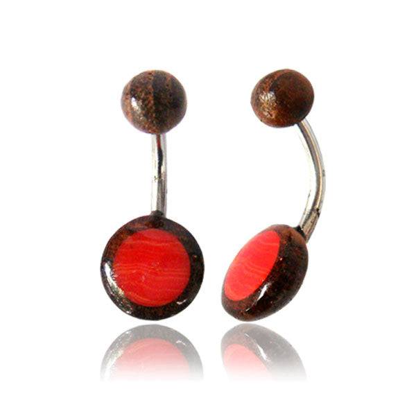 OrganicTamarind Wood Flat Disc Surgical Steel Belly Button Navel Ring