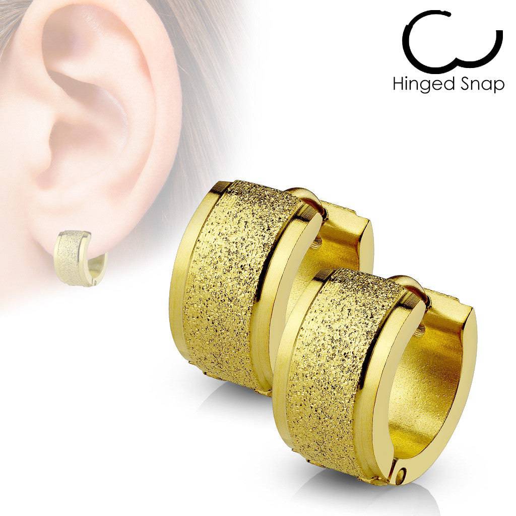 Pair of 316L Surgical Steel 2 Size Gold Glitter Hinged Hoop Earrings