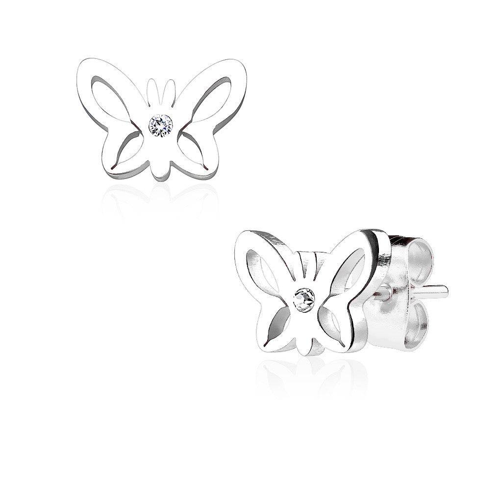 Pair of 316L Surgical Steel CZ Butterfly Stud Earrings