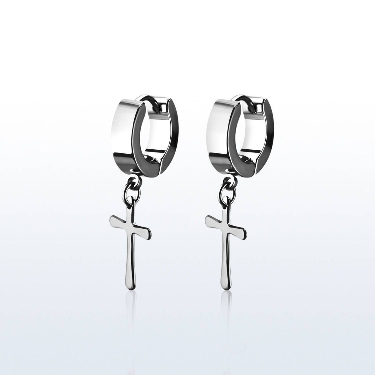Pair of 316L Surgical Steel Dangling Cross Hoop Earrings