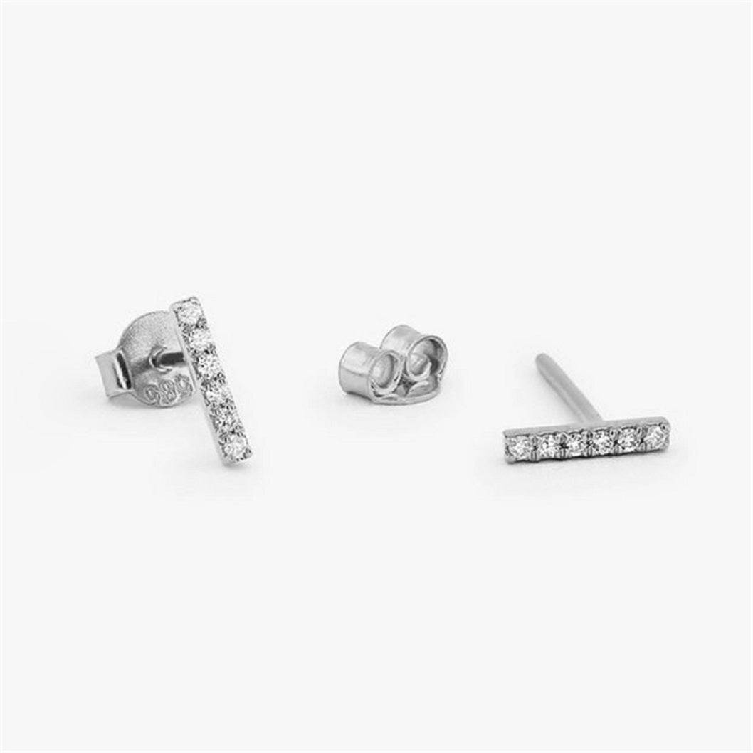 Pair of 925 Sterling Silver Diamond Bar Dainty Minimal Stud Earrings