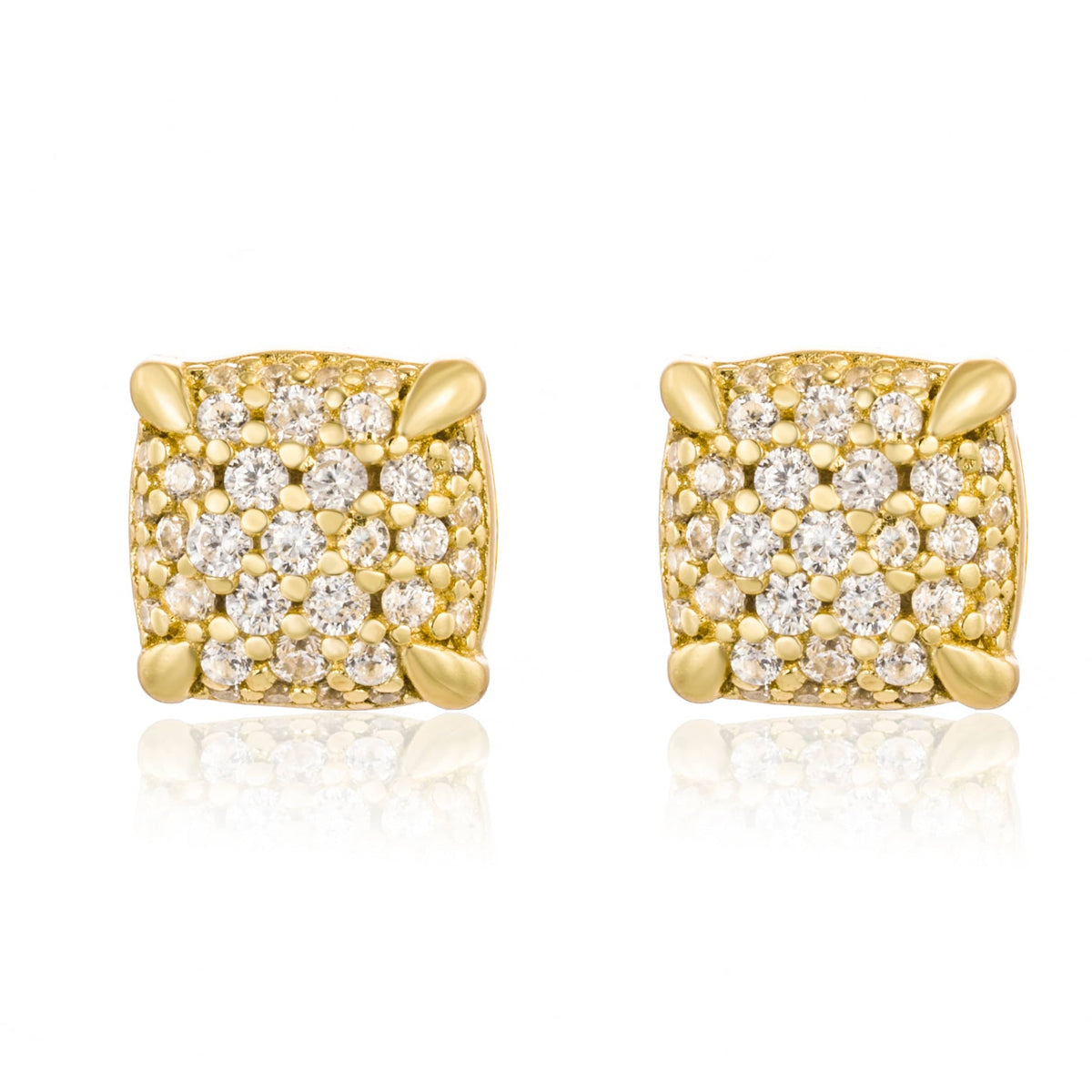 Pair of 925 Sterling Silver Gold PVD Elegant Squared White CZ Gem Minimal Earrings