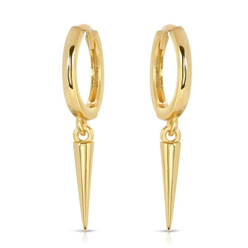 Pair Of 925 Sterling Silver Gold PVD Simple Hoop With Spike Dangle Minimal Hoop Earrings