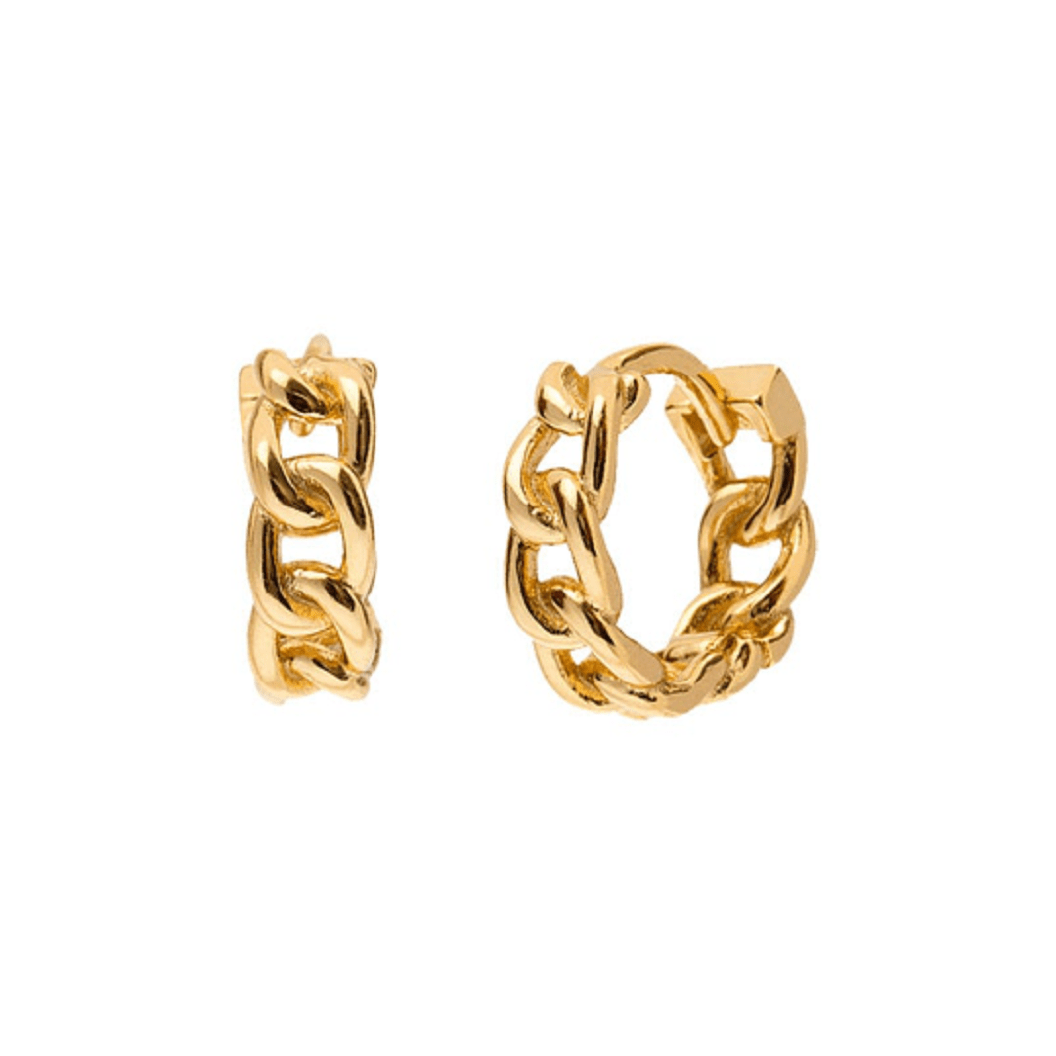 Pair of 925 Sterling Silver Minimal Gold PVD Chain Link Hinged Huggy Bohemian Hoop Earrings Pair of 925 Sterling Silver Minimal Gold PVD Chain Link Hinged Huggy Bohemian Hoop Earrings