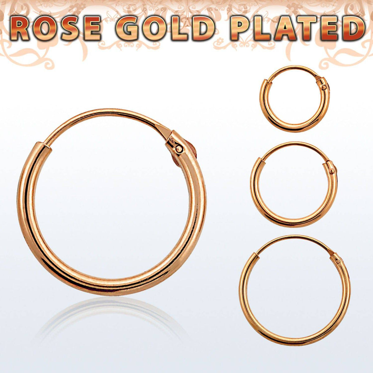 Pair of 925 Sterling Silver Rose Gold Plated Thin Sleeper Hinged Hoop Earrings