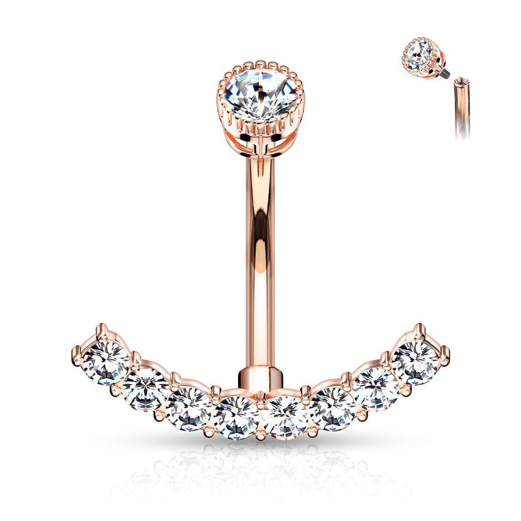 Surgical Steel Internally Threaded Belly Ring with White CZ Curved Bottom Surgical Steel Internally Threaded Belly Ring with White CZ Curved Bottom