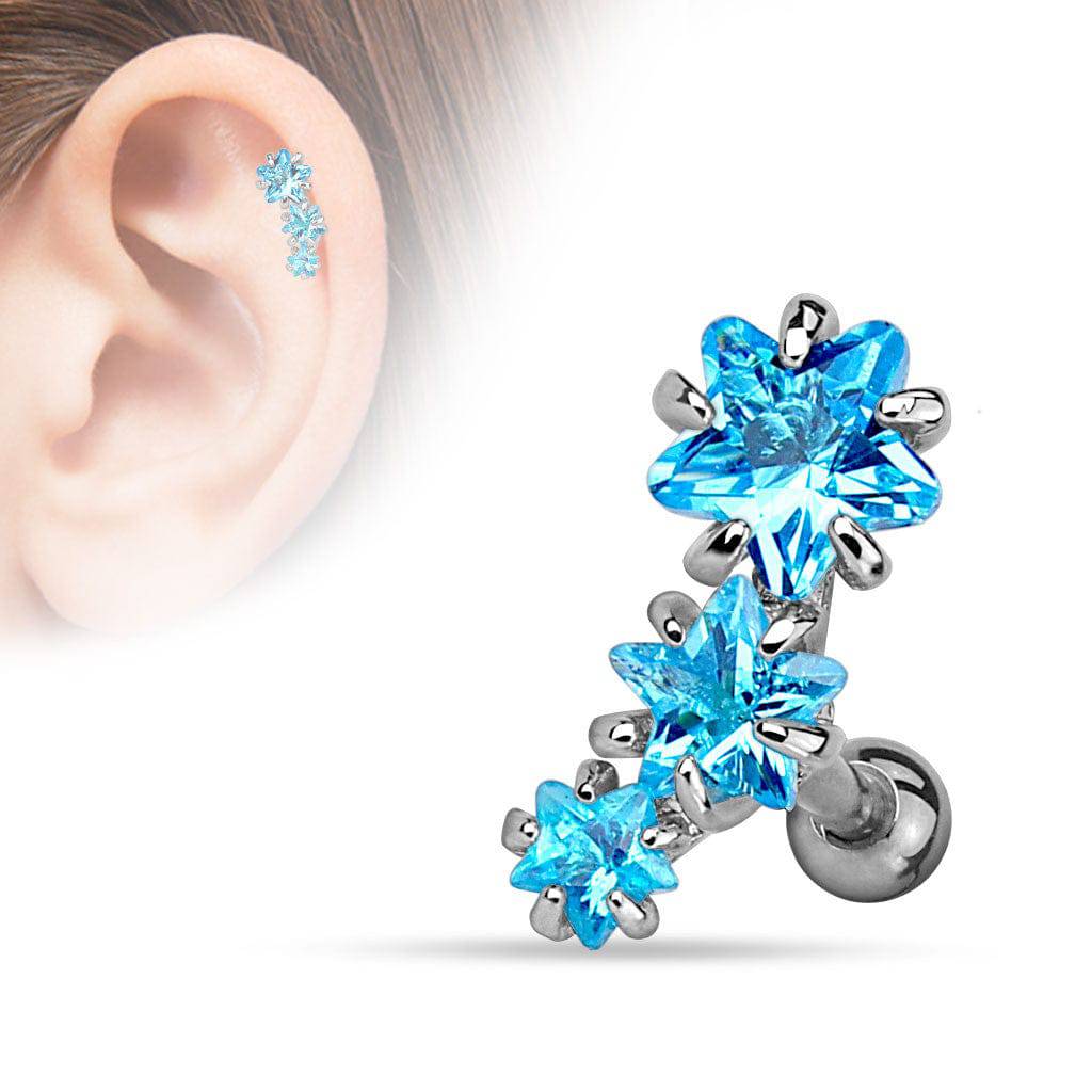 Surgical Steel 3 Consecutive Star Ear Cartilage Helix Barbell